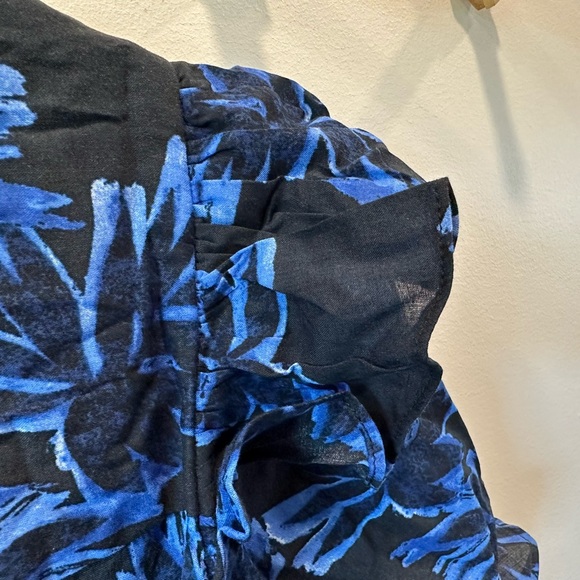 NWT ~ Who What Wear ~ MIDI Ruffled Shirt Dress ~ Floral Black & Blue ~ Small - Picture 11 of 13